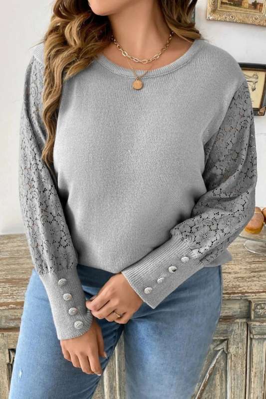 Plus Contrast Lace Button Detail Sweater