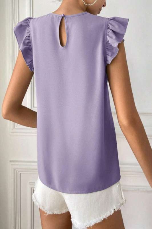 Clasi Guipure Lace Panel Ruffle Trim Blouse