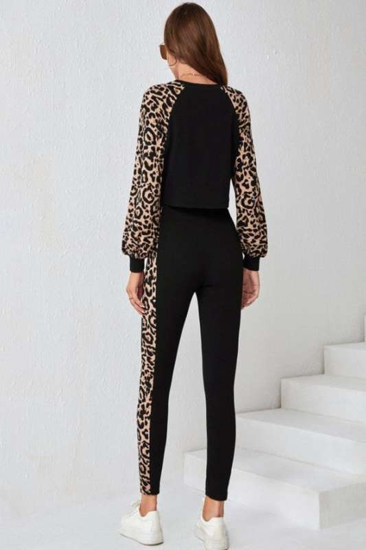 LUNE Leopard Print Raglan Sleeve Tee & Leggings