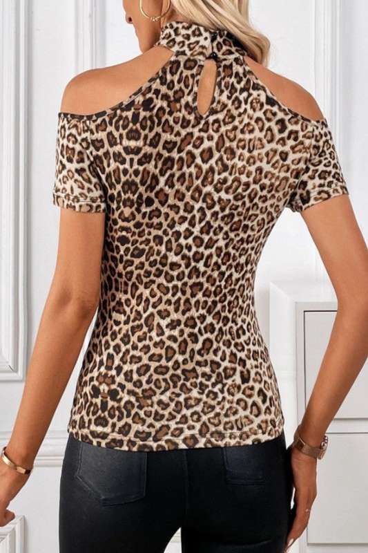 Privé Leopard Print Cold Shoulder Tee
