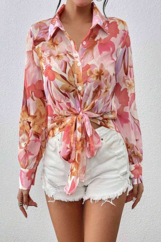 Raffinéa Women's Floral Printed Lantern Sleeve Blouse