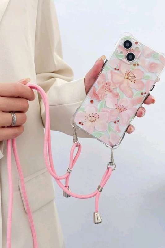 Flower Pattern Phone Case With Lanyard