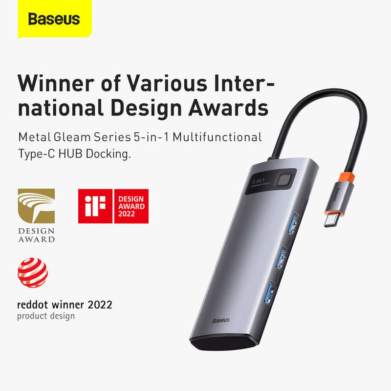 Baseus Metal Gleam Series 5-in-1 Type-C Silver Docking Station - For Work