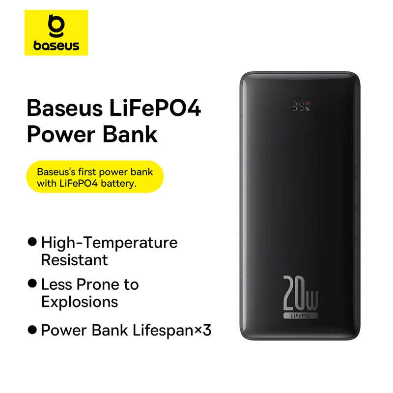 Baseus LiFePO4 Digital Display Power Bank 18400mAh 20W Cluster Black (With Simple Series Charging...