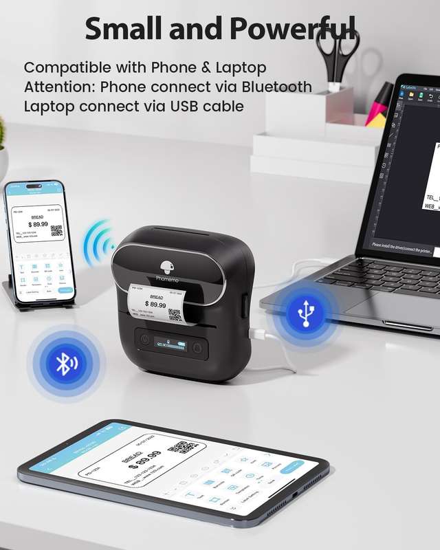 Phomemo - M220 - Bluetooth Thermal Label Maker - 3.14-inch Label Support - Retail Stores, Small Biz