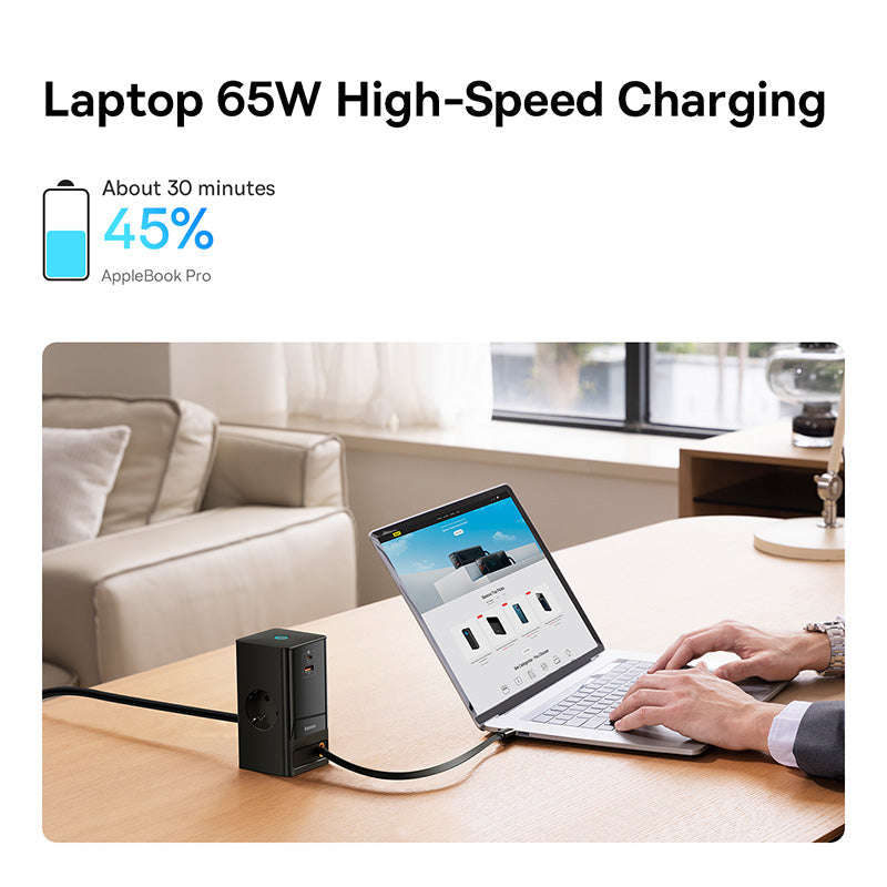 Baseus PowerCombo Series 65W Digital PowerStrip with Retractable Type-C Cable