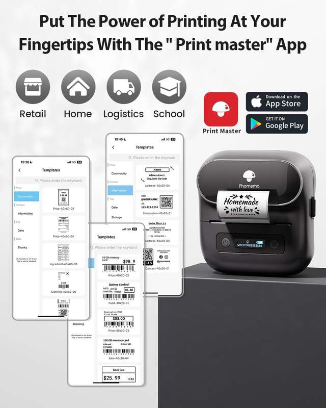 Phomemo - M220 - Bluetooth Thermal Label Maker - 3.14-inch Label Support - Retail Stores, Small Biz