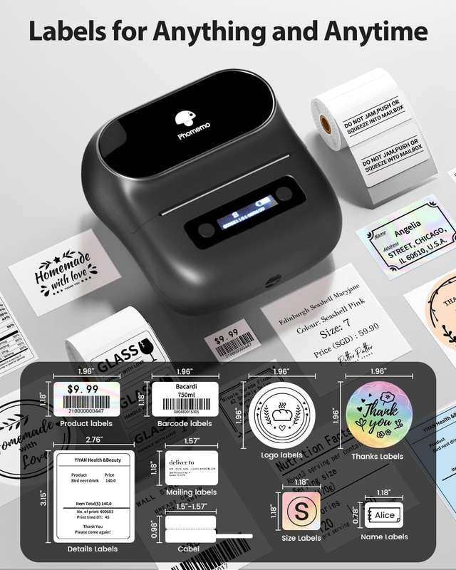 Phomemo - M220 - Bluetooth Thermal Label Maker - 3.14-inch Label Support - Retail Stores, Small Biz