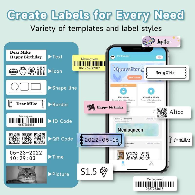 Phomemo - D30 - Home Bluetooth Label Maker - 203dpi Resolution - Kitchen Organization, Schools