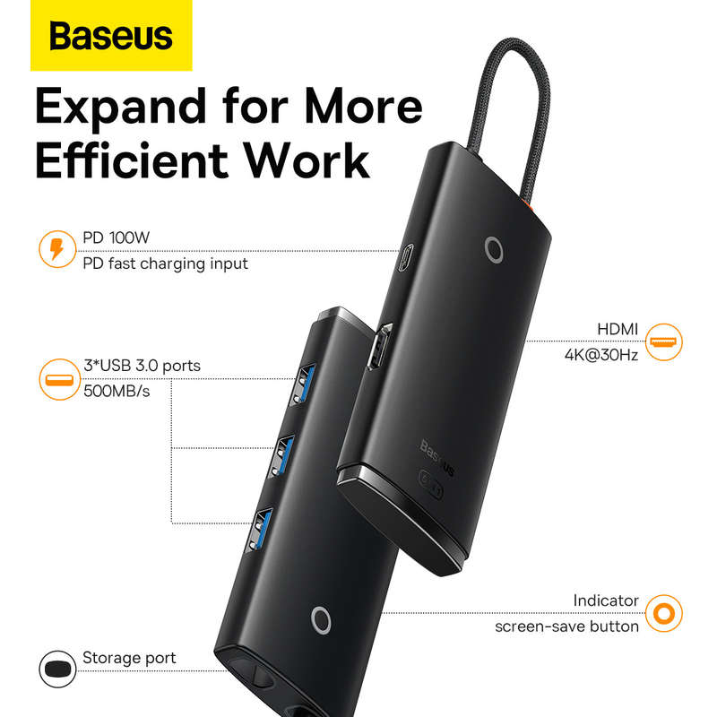 Baseus Lite Series 5-Port Type-C HUB Docking Station - Black