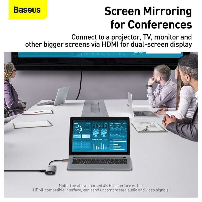 Baseus Metal Gleam Series - 6-in-1 HDMI & RJ45 Type C Hub - For Work