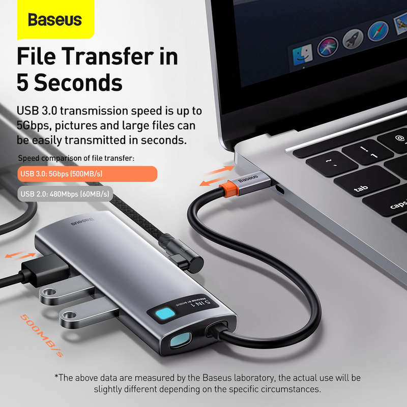 Baseus Metal Gleam Series 5-in-1 Type-C Silver Docking Station - For Work