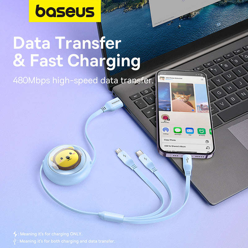 Baseus Leo Retractable Charging Cable 3-in-1 USB to M+L+C 3.5A