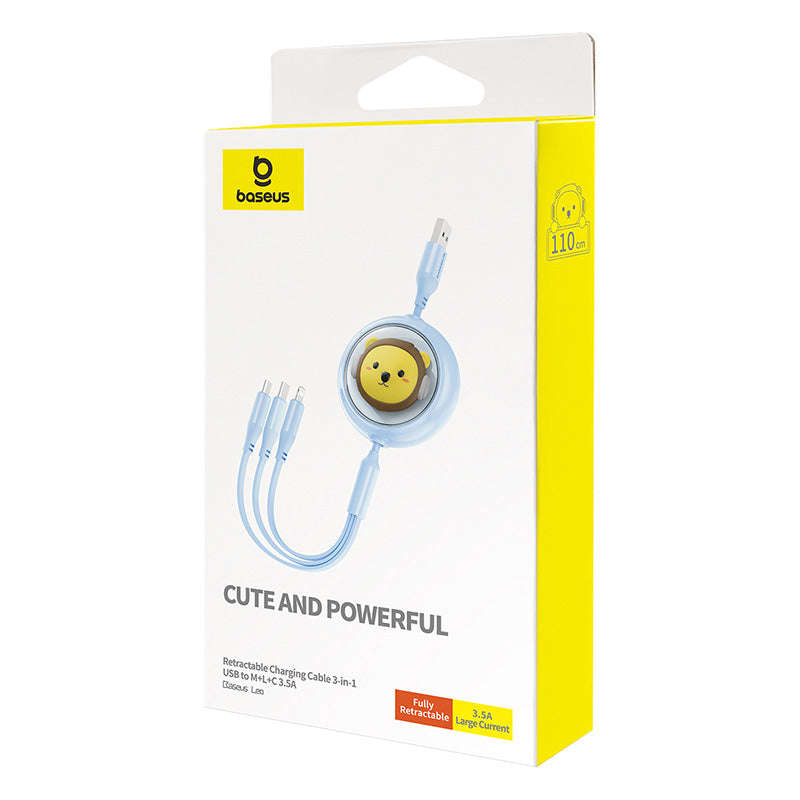 Baseus Leo Retractable Charging Cable 3-in-1 USB to M+L+C 3.5A