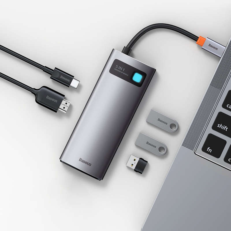 Baseus Metal Gleam Series 5-in-1 Type-C Silver Docking Station - For Work