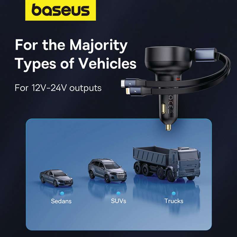 Baseus Enjoyment Pro 60W Car Charger Retractable C & iP Cable