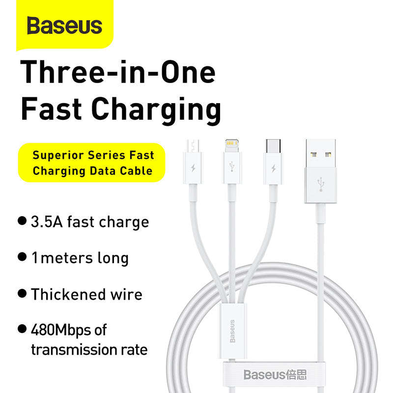 Baseus Superior Series Fast Charging Data Cable USB to M+L+C 3.5A