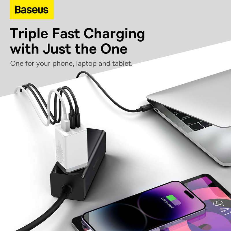 Baseus GaN5 Pro - 65W 3 - Port (2C1A) EU Fast Charger - For Mobile Devices