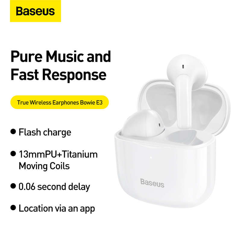 Baseus Bowie E3 Flash Charge True Wireless Bluetooth Earphones White