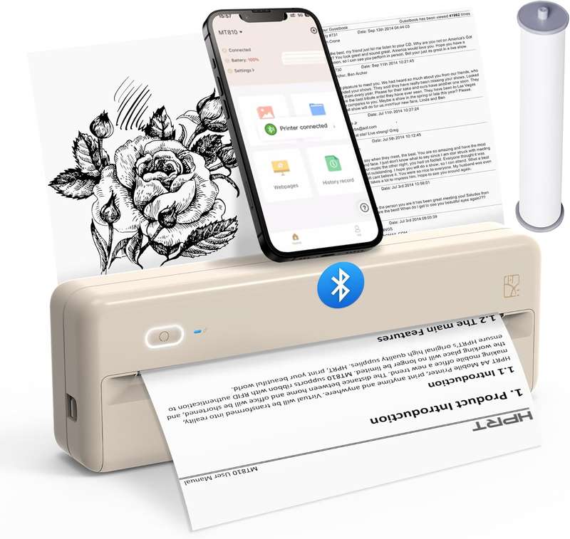 HPRT MT810 - Portable Printer With A Roll of Thermal Paper - Office/Home