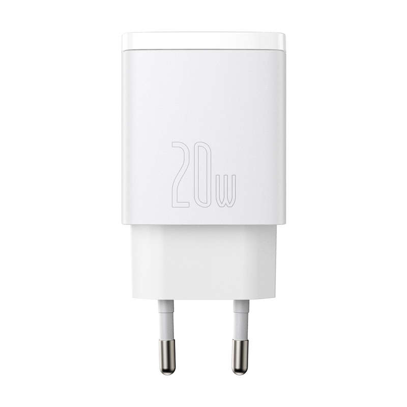 Baseus Compact Fast Charger with 1 USB-A and 1 USB Type-C 20W EU White