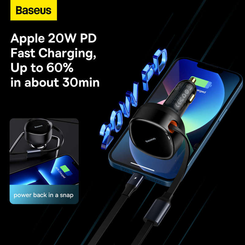 Baseus Enjoyment Series Retractable 2-in-1 30W Car Charger