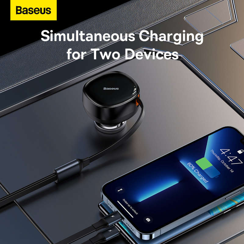 Baseus Enjoyment Series Retractable 2-in-1 30W Car Charger