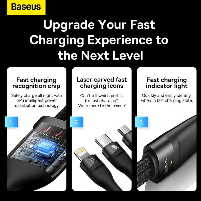 Baseus Flash Series  100W One-for-three Fast Charging Cable Type-C to M+L+C