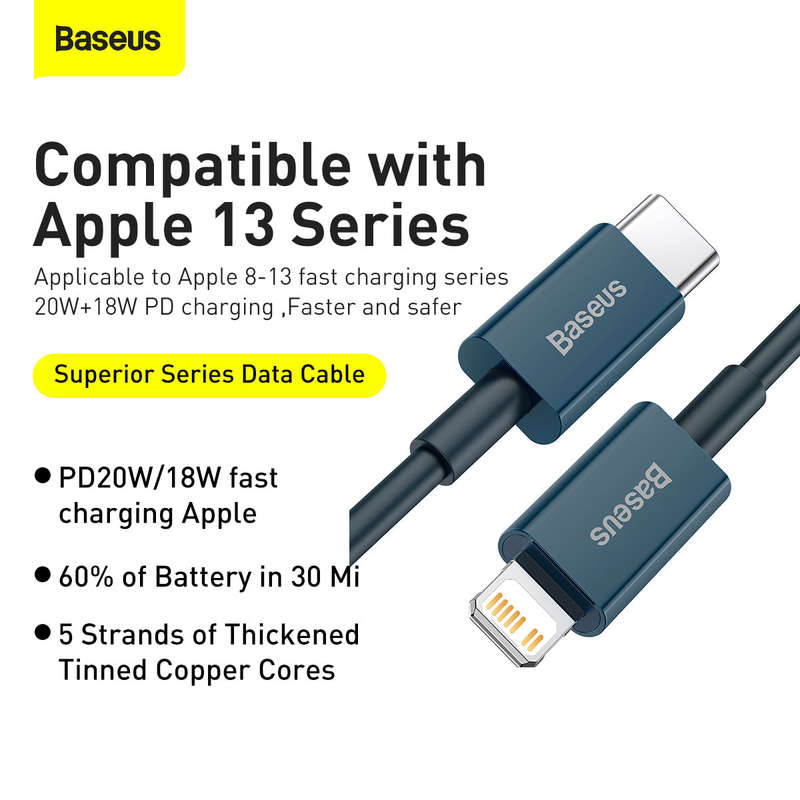 Baseus Superior Series Fast Charging Data Cable Type C to iOS PD 20W 2M Blue