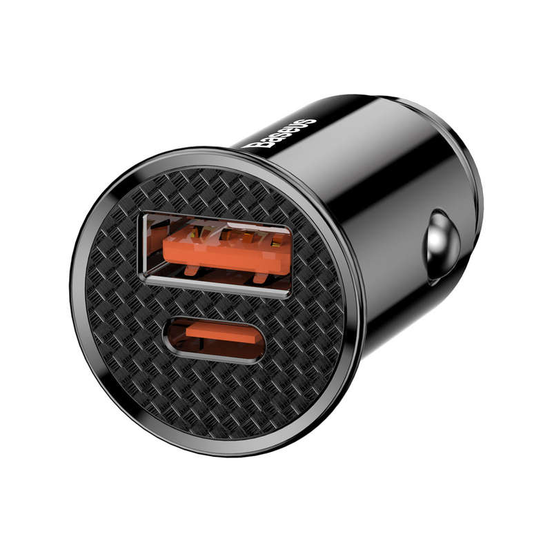 Baseus Circular Plastic Series 30W USB and Type C 30W PPS Car Charger Black