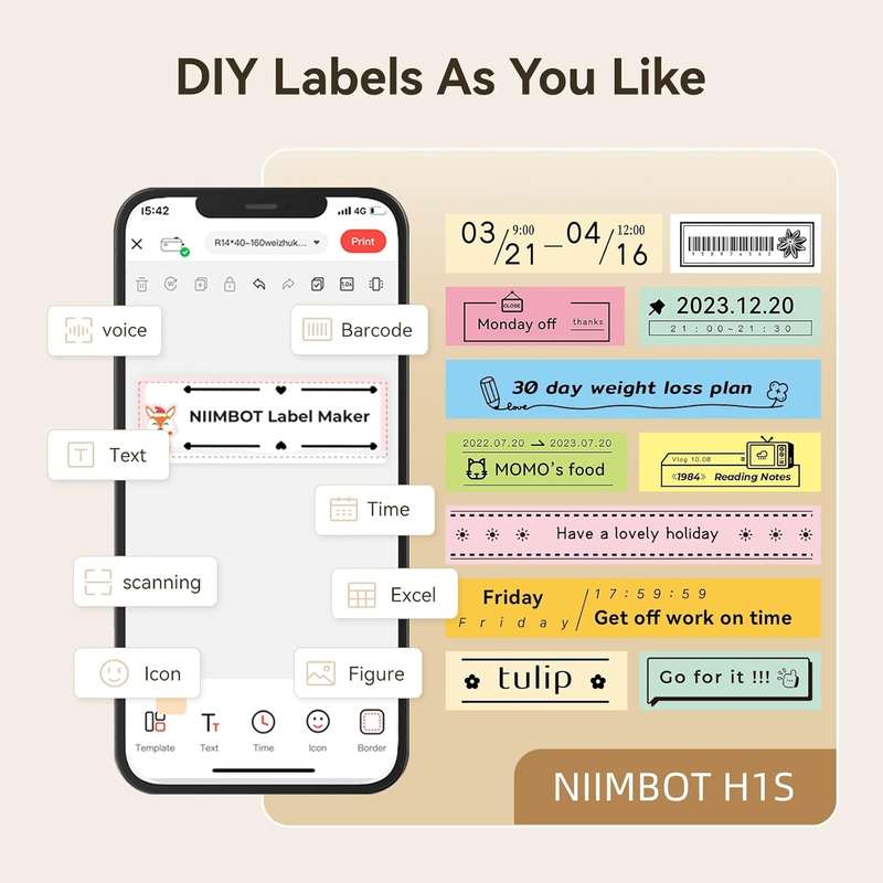 NIIMBOT H1S Portable & Stylish Thermal Printer- Home/School Use