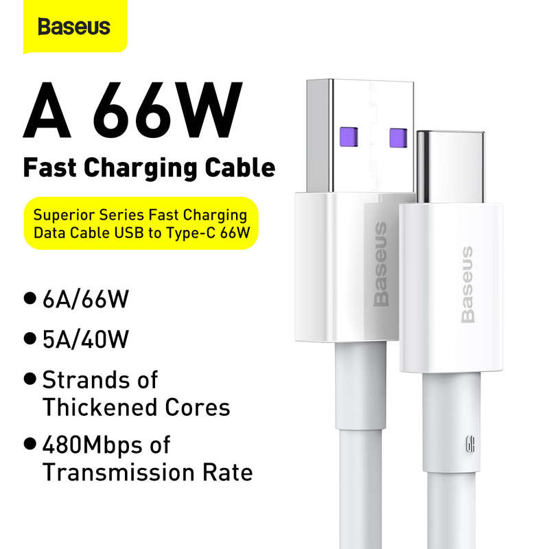 Baseus Superior Series Fast Charging Data Cable USB to Type-C 66W 1M White
