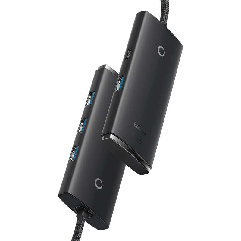 Baseus Lite Series - Four USB-A 3.0 Ports Hub (25cm Black) - For Work