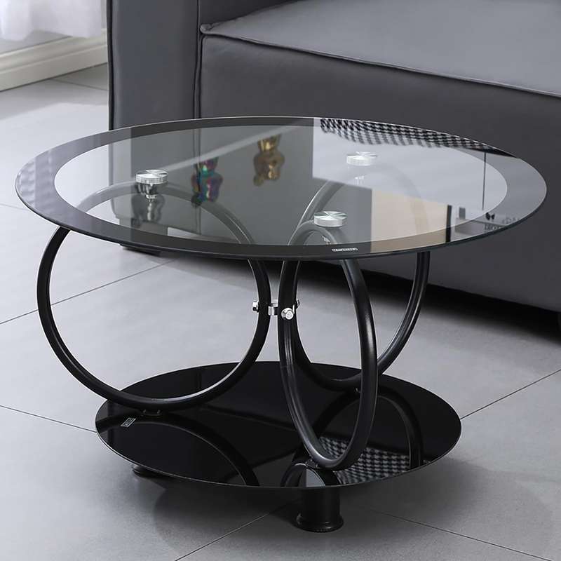 Aesthetic Round Shaped Glass Top Coffee Table with Unique Metal Frame CT-11 BLACK