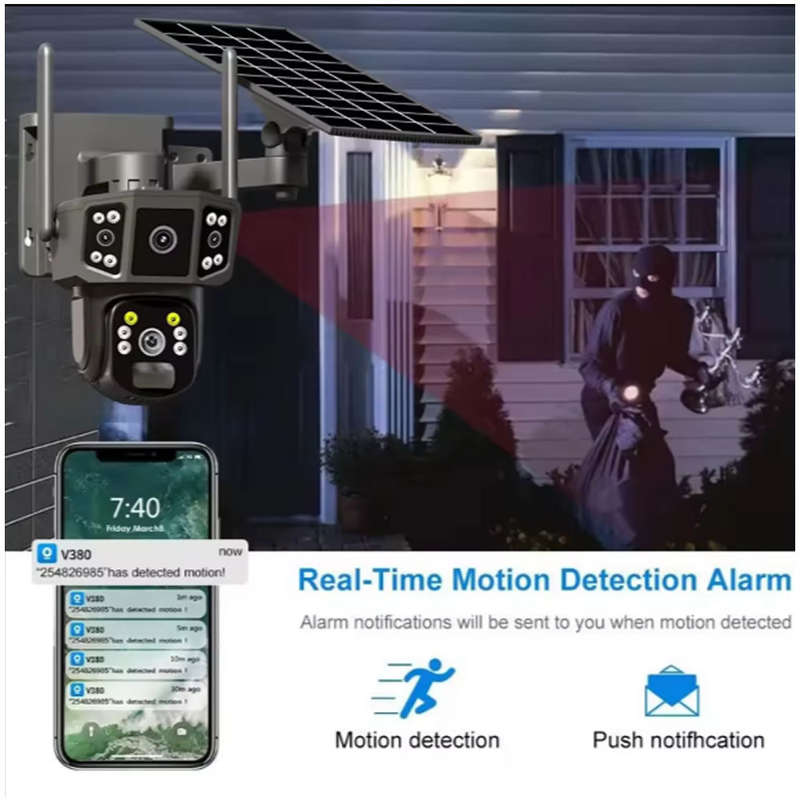 4G IP65 Outdoor Solar CCTV 3-Eyes Camera V24-9-3