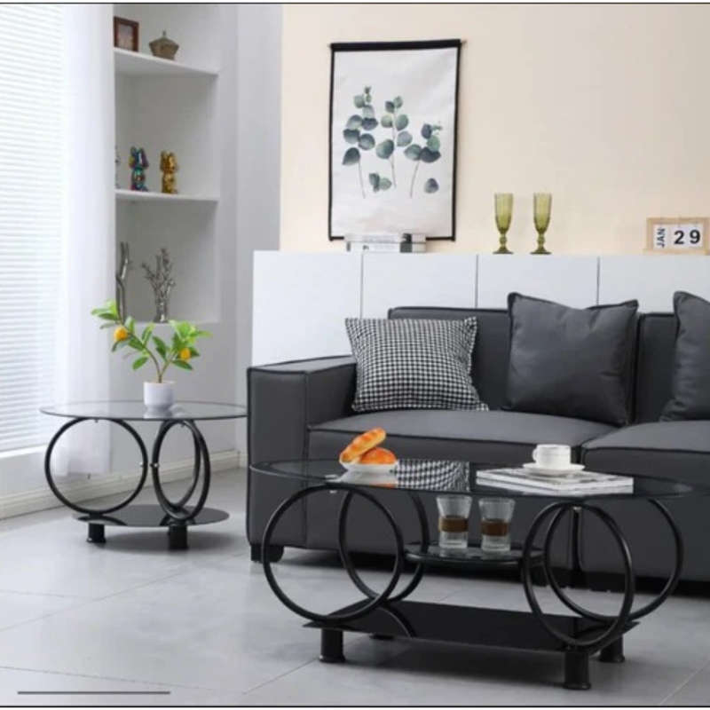 Aesthetic Round Shaped Glass Top Coffee Table with Unique Metal Frame CT-11 BLACK