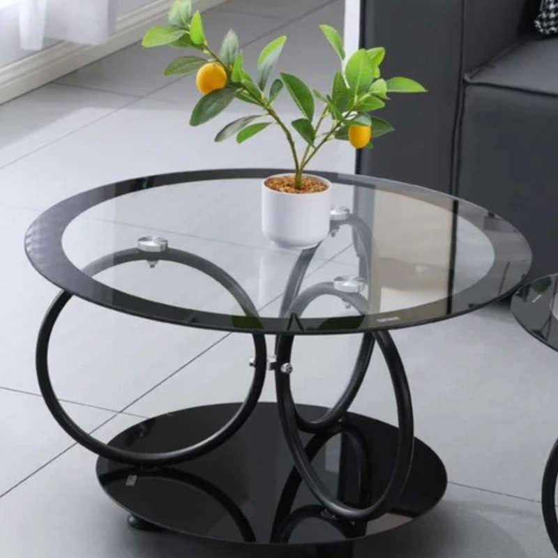 Aesthetic Round Shaped Glass Top Coffee Table with Unique Metal Frame CT-11 BLACK