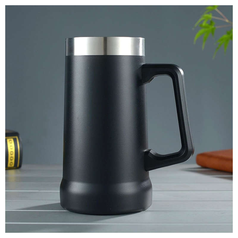 750ml Double Layer Vacuum Stainless Steel Beer Mug with Handle AO-78105 BLACK