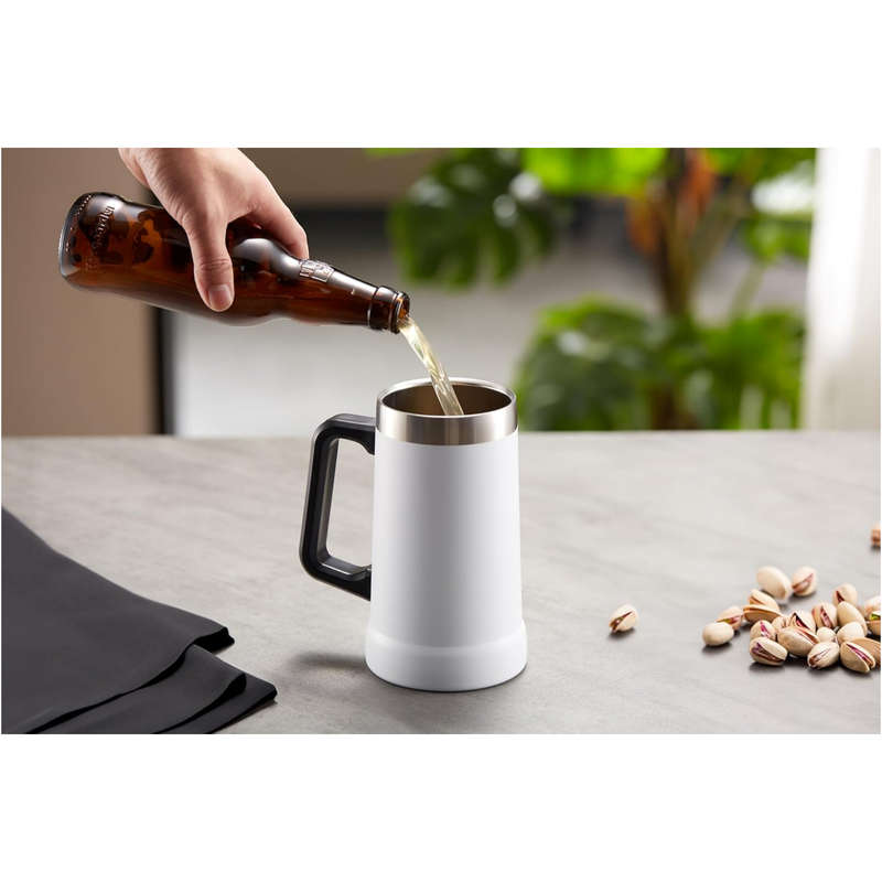 750ml Double Layer Vacuum Stainless Steel Beer Mug with Handle AO-78105 WHITE