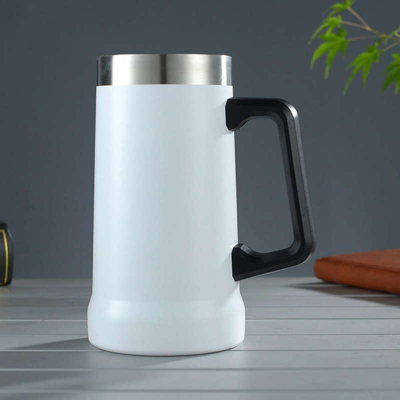 750ml Double Layer Vacuum Stainless Steel Beer Mug with Handle AO-78105 WHITE