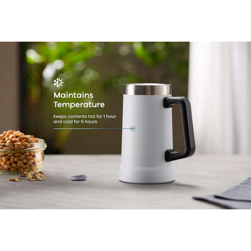 750ml Double Layer Vacuum Stainless Steel Beer Mug with Handle AO-78105 WHITE