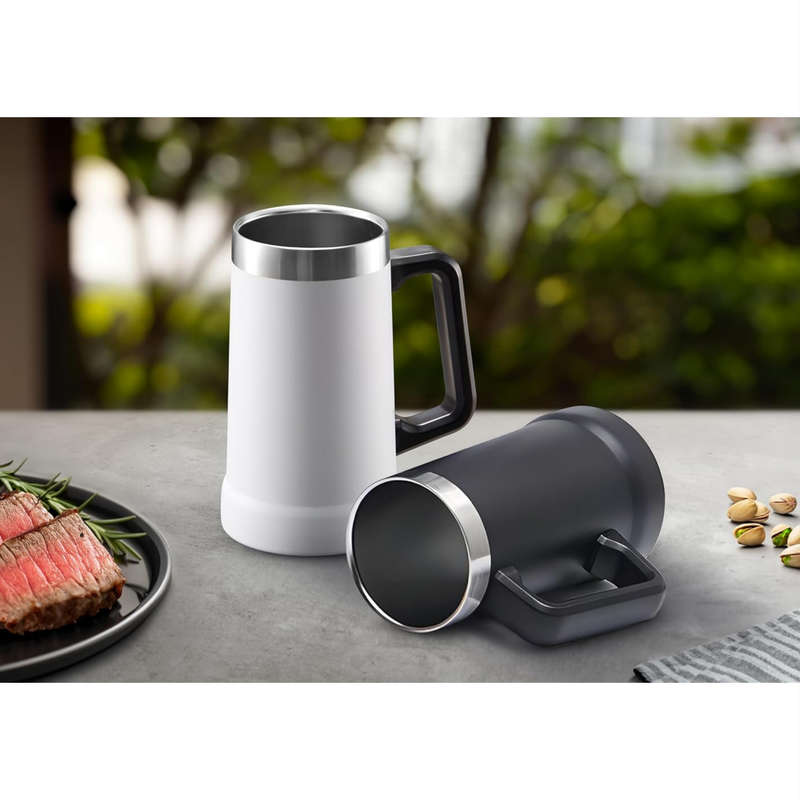 750ml Double Layer Vacuum Stainless Steel Beer Mug with Handle AO-78105 BLACK