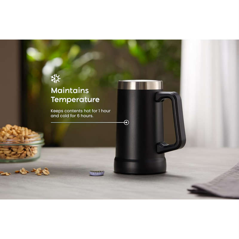 750ml Double Layer Vacuum Stainless Steel Beer Mug with Handle AO-78105 BLACK