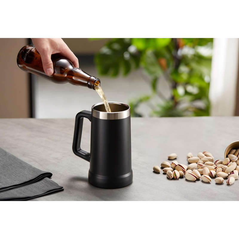 750ml Double Layer Vacuum Stainless Steel Beer Mug with Handle AO-78105 BLACK