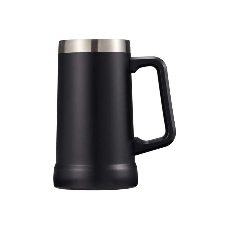 750ml Double Layer Vacuum Stainless Steel Beer Mug with Handle AO-78105 BLACK
