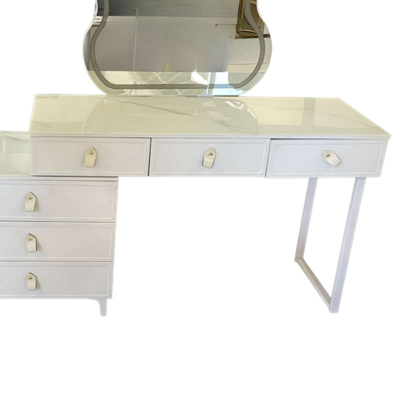 Modern Dressing Table With 9-Drawers, LED Mirror and Ottoman 241