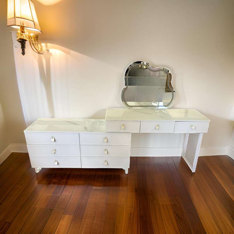 Modern Dressing Table With 9-Drawers, LED Mirror and Ottoman 241