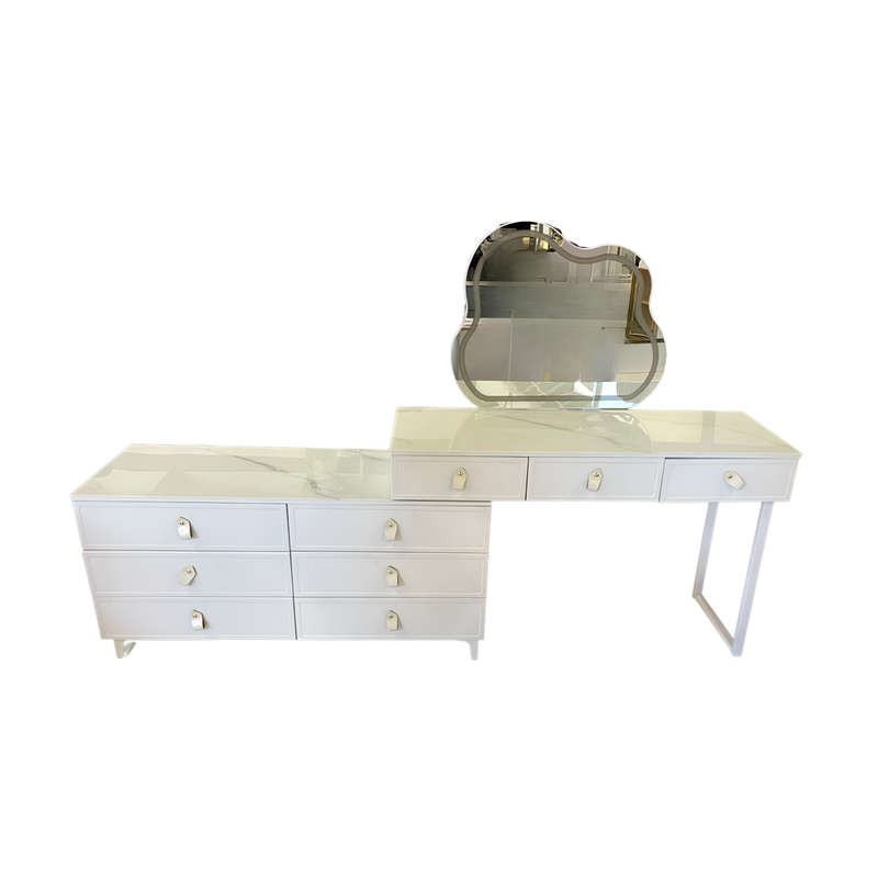 Modern Dressing Table With 9-Drawers, LED Mirror and Ottoman 241