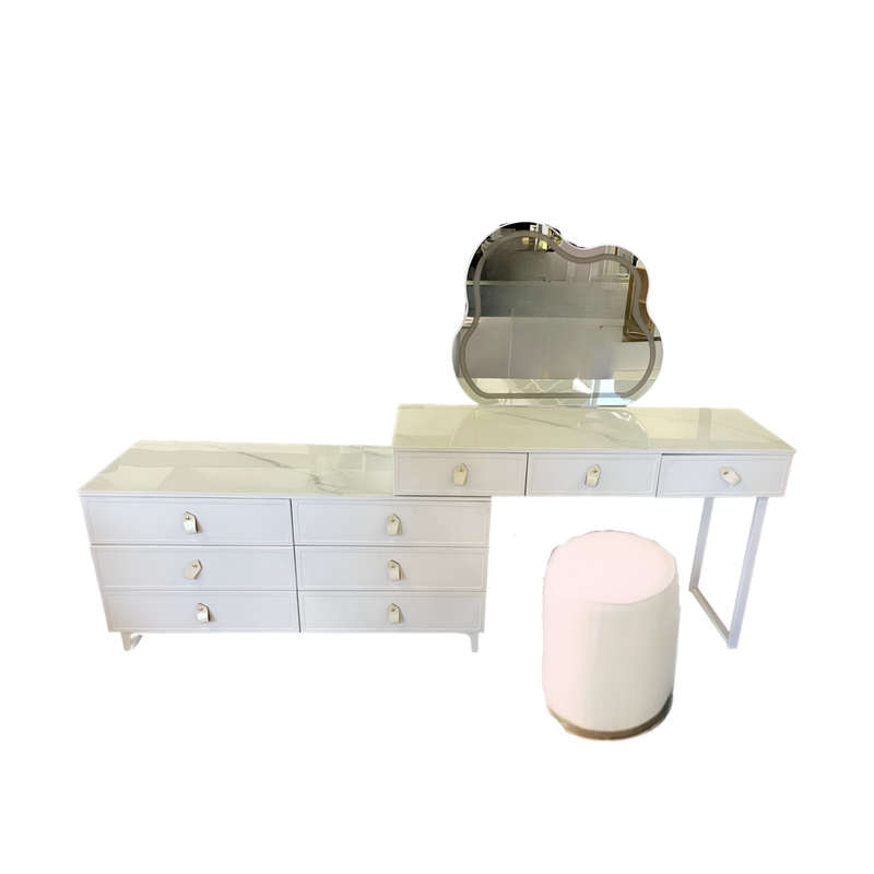 Modern Dressing Table With 9-Drawers, LED Mirror and Ottoman 241