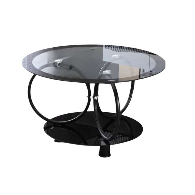 Aesthetic Round Shaped Glass Top Coffee Table with Unique Metal Frame CT-11 BLACK
